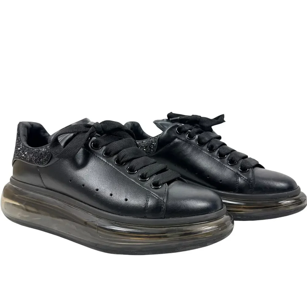 Alexander Mcqueen Oversized Glitter Clear Sole Leather Sneakers Black Size 38.5